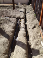 a newly trenched irrigtion line in Carrollton, Texas